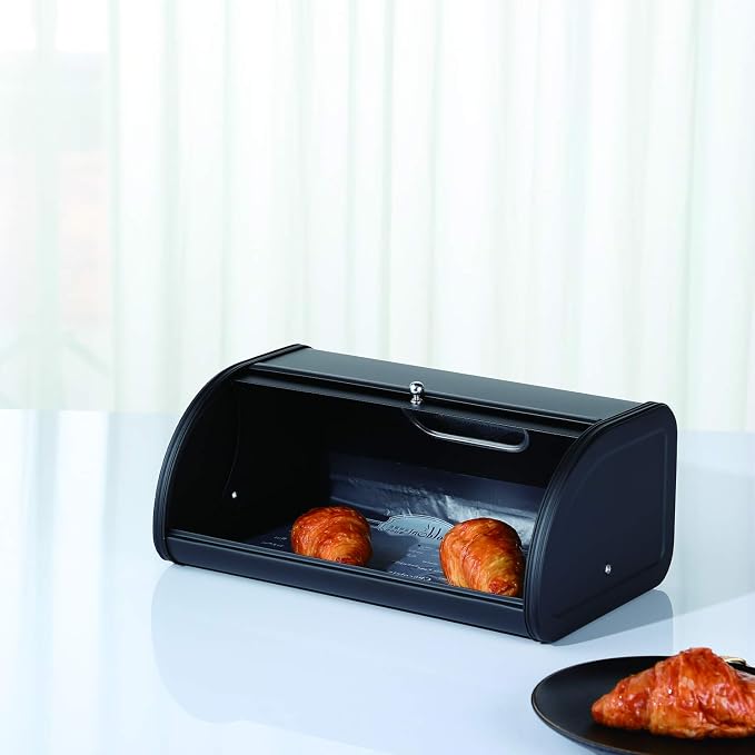 HILFA Stainless Steel Bread Box with Roll Up Lid with Window