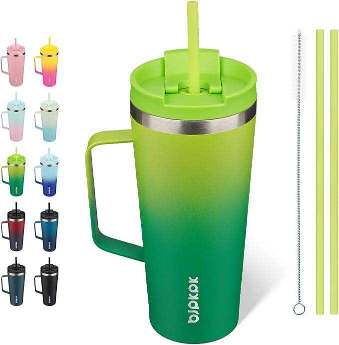 BJPKPK 22oz Insulated Tumbler with Handle, Lid & Straw, Stainless Steel | Double Wall Vacuum Insulated Coffee Travel Mug - Keeps Cold & Hot, BPA Free, Cupholder Fit for Office, Gym & Travel