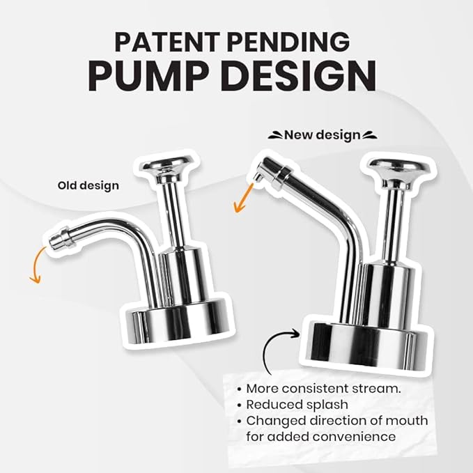 Coffee Syrup Dispenser for Coffee Bar, Pump Dispenser, Glass Syrup Bottle w. Upgraded Pump, 16.9 oz 500 ml, Set of 2, Silver