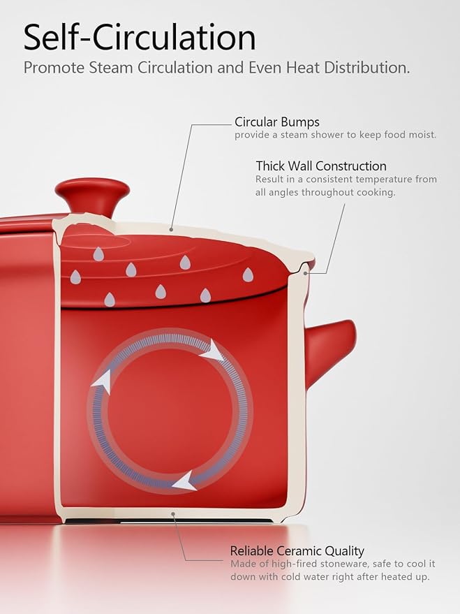 LE TAUCI 3 QT Ceramic Bread Baker with Lid for Sourdough, Covered Bread Baking Pot with Natural Steam Retention, Oven Safe to 500°F, Silicone Bread Sling Included, Chili Red