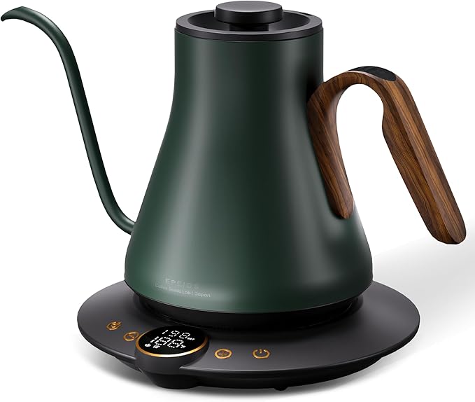 Cocinare Gooseneck Electric Kettle, ±1°F Precise Temperature Control, 1500W Fast Heating, Pour Over Coffee & Tea Kettle with Brew Timer & Keep Warm, Stainless Steel, 0.9L (Delacroix Green)