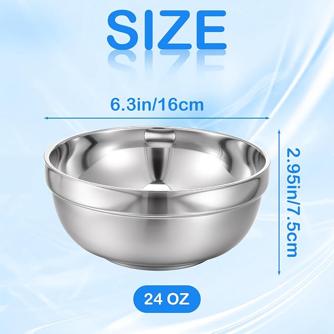 8 Pack 24 oz Stainless Steel Bowls Double Walled Insulated Soup Ice Cream Metal Mixing Nesting Bowls for Serving Soup Rice Cereal