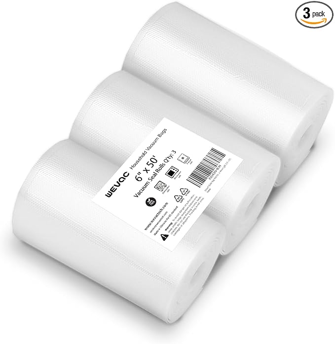 [2024 New] 6" x 50' 3 Rolls, Vacuum Sealer Rolls Bags for Food, Great for Food Storage, Sous Vide and Meal Prep, Wevac Lite