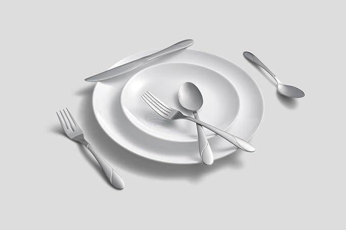 Cambridge Swirl Sand 89-Piece 18/0 Silverware Set for 12, Flatware | sand, dishwasher safe | includes serving spoons and utensil set | heavy duty, cutlery set for kitchen and dining
