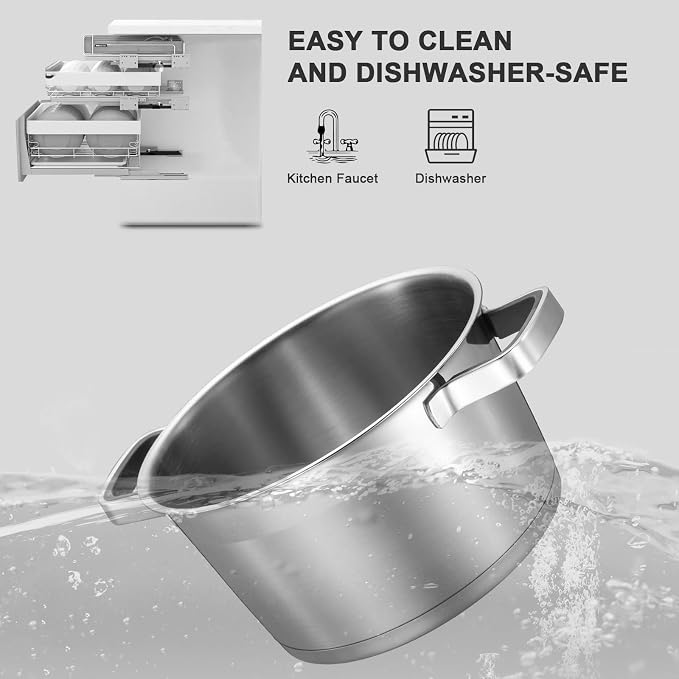 MARSKITOP 5 Quart Stock Pot with Lid, 18/8 Stainless Steel Pasta Pot | Strainer Lid, Cool-Touch Handle, Compatible with All Cooktops, Dishwasher Safe
