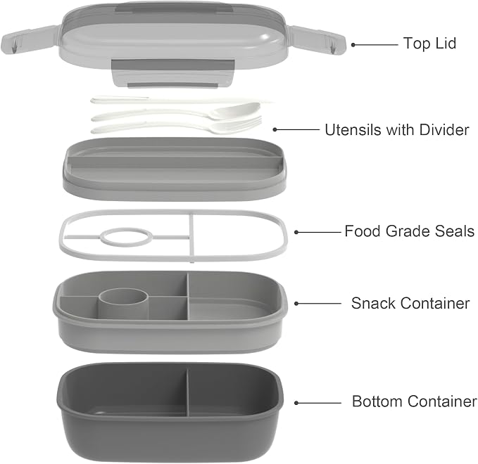 JBGOYON Leakproof Bento Box & Insulated Lunch Bag Set, 4-Piece, Black | 6-hour thermal retention, includes nested knife fork spoon, 2 reusable snack pouches, designed for adults and kids