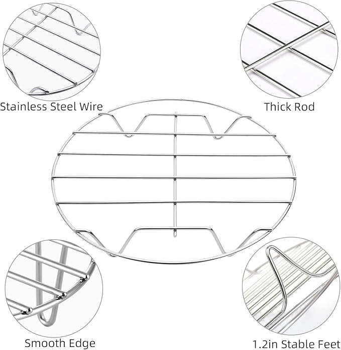 9 Inch Round Cooling Racks for Cooking and Baking 304 Stainless Steel Cooling Racks Baking and Cooling Steaming Rack w Stand Cookware for Air Fryer Pressure Cooker Canning