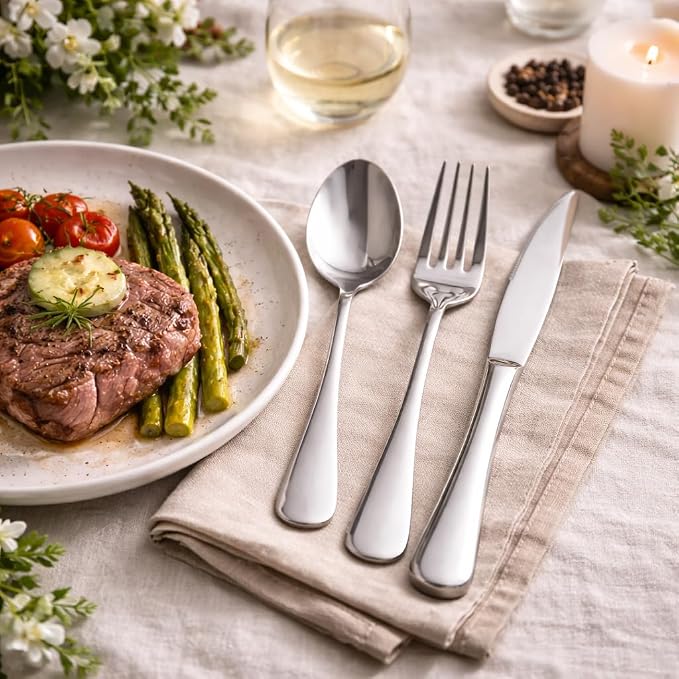 Silverware Set for 4, Stainless Steel Flatware Cutlery Set, Mirror Polished | Mirror Polished Utensils Spoons and Forks Set for Kitchen，Dishwasher Safe