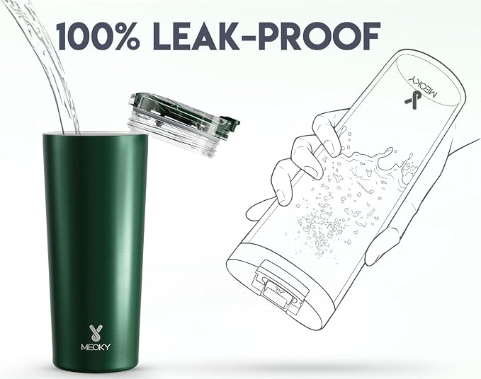 Meoky 24 oz Insulated Travel Coffee Mug: Leak Proof Lid, Evergreen | Stainless Steel Coffee Tumbler, Keeps Hot for 8 Hours or Cold for 24 Hours, Fits in Car Cup Holder, BPA Free