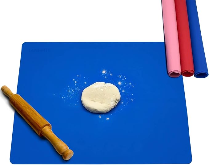 Silicone Baking Mats for Dough Rolling Pastry Fondant Mat Large Nonstick and Nonslip, Countertop Protector, Dining Table Mat and Placemat 20'' by 16''(Blue 2 Pack)