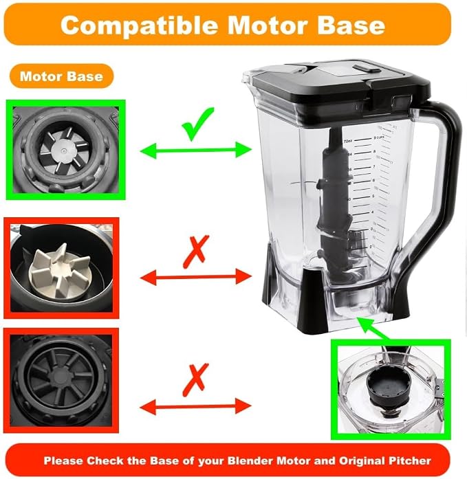 Replacement 72oz XL Pitcher with Lid and 6-Blade Assembly Compatible with Ninja Blender BL660, BL770, BL771, BL773, BL740, BL780