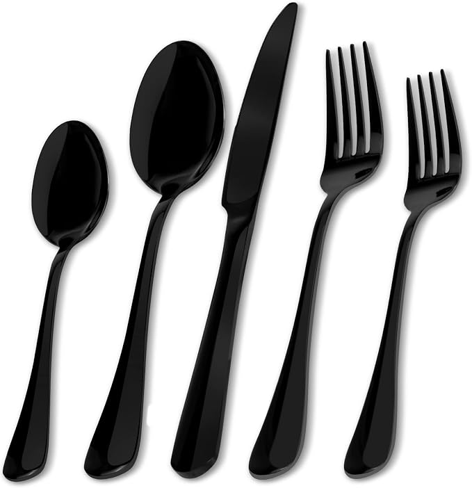 Aisoso Black Silverware Set, 20-Piece Flatware Set Service for 4 | Stainless Steel Cutlery Set, Include Knife Fork Spoon, Stylish Mirror Finish,Great for Home Kitchen Restaurant