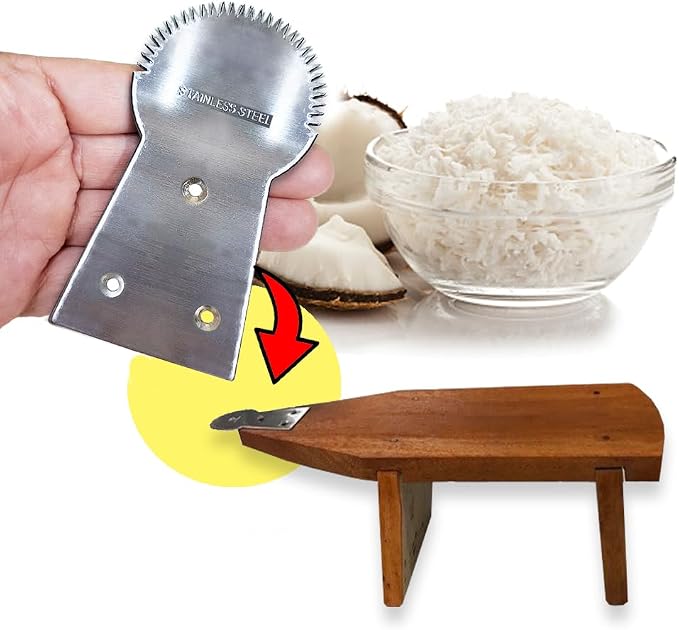 WitnyStore Kitchen Tool 3½" Long Stainless Steel Coconut Grater Shredder Scraper Blade Traditional Style - Thai Cooking Utensils Multipurpose Portable Hand-Held Cookery Equipments for Fruits Vegetable