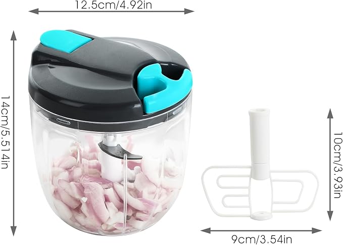 Portable Manual Food Processor Vegetable Chopper (900ml, Blue) | Hand Pull String Vegetable Chopper With Container for Onion, Ginger, Fruits, Nuts