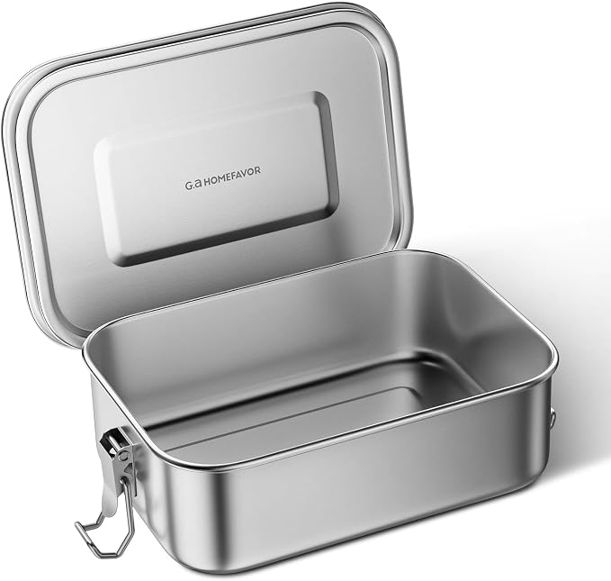 G.a HOMEFAVOR Stainless Steel Bento Lunch Box, 800 ml/27 oz | Leak-Proof, Dishwasher Safe, BPA-Free, with Lock Clips, Meal Prep, for Adults