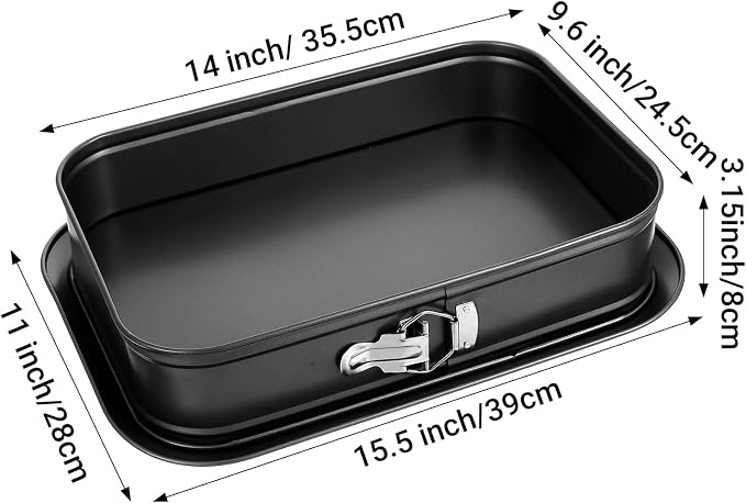 Kenaoeoe 14 x 9.5 Inch Large Springform Pan Rectangle Cake Pan with Removable Bottom Non-Stick Carbon Steel Bakeware for Baking, Gray