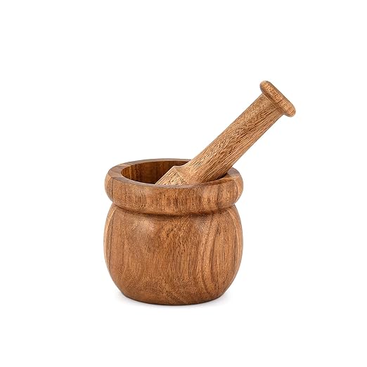 Handcrafted Acacia Wood Mortar & Pestle – Spice Grinder, Herb Crusher, Pesto & Guacamole Bowl, Compact Kitchen Tool (4 x 4 x 3 Inches)