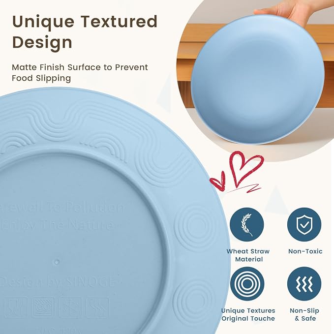 Premium Dinnerwave Sets, Lightweight & Unbreakable Wheat Straw Dish Set - Plates and Bowls Set with Cups, 16 PCS Microwave and Dishwasher Safe Dinnerware Set - Multi Light