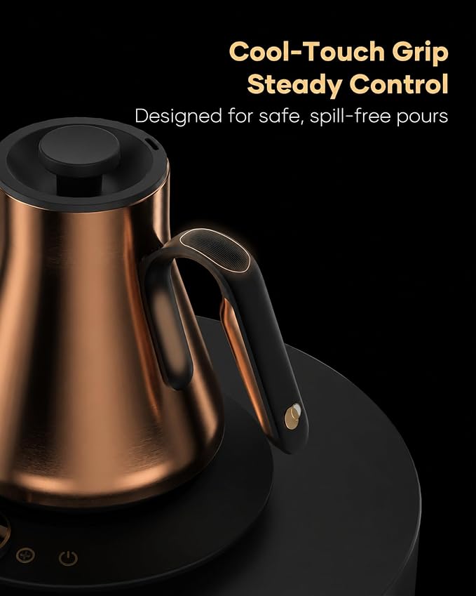Cocinare Gooseneck Electric Kettle, ±1°F Precise Temperature Control, 1500W Fast Heating, Pour Over Coffee & Tea Kettle with Brew Timer & Keep Warm, Stainless Steel, 0.9L (Bright Bronze)