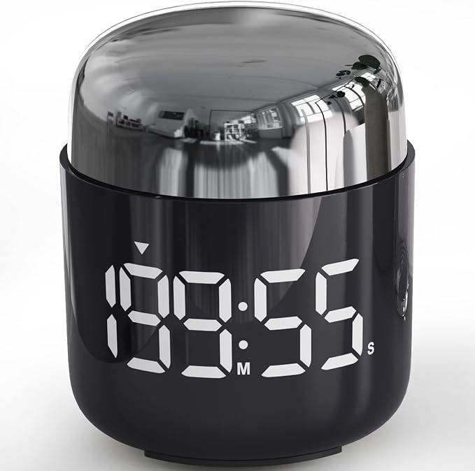 Kitchen Timer, 360 Rotate, Countup/Countdown, LED, Volume | Memory Function Back to School (Silver)
