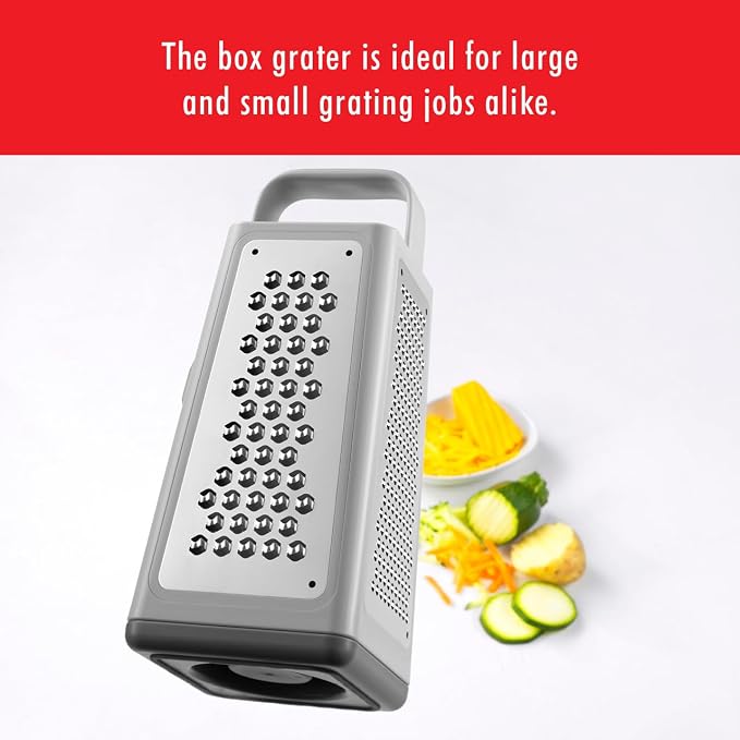 ZWILLING Z-Cut Tower Multifunctional Box Grater, Faster Grating Technology, Cheese Grater, Zester, Garlic grater, Slicer, Rasp Grater and more, Gray