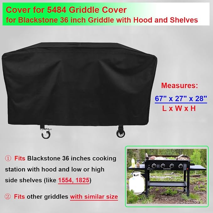 Griddle Cover Updated Fits Blackstone 5484 36 inches Cooking Station with Hood and Shelves, 600D Heavy Duty Waterproof Flat Top Grill Cover for Blackstone 5484 36" Griddle Cover Black