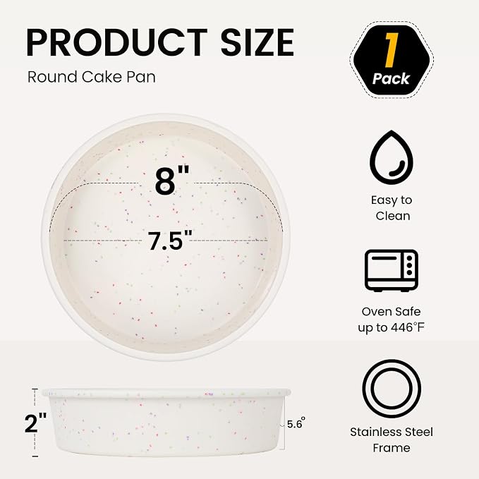 Vinino 8 Inch Round Cake Pan, Silicone Mold with Stainless Steel Frame | Perfect for Cheesecake, Layer Cakes & Desserts, Nonstick Surface, Easy Release and Cleanup