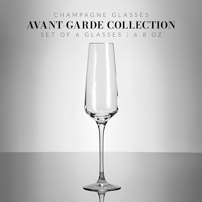 KROSNO Champagne Flutes Set of 6, 6.1 oz, Avant-Garde Collection | Drinking Glasses, Led-Free Crystal Glasses for Prosecco Sparkling Wine, Wedding Champagne Flutes, Dishwasher Safe