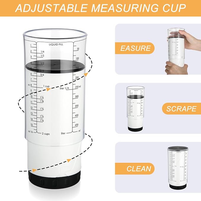 6 Pcs Adjustable Push up Measuring Cup Set 1 Measure Cup 5 Measure Spoon | Kitchen Measuring Baking Tool, 2 Cup Measuring Cup for Butter, Liquid, Dry, Semi Solid Ingredient, Home Cooking Gadget