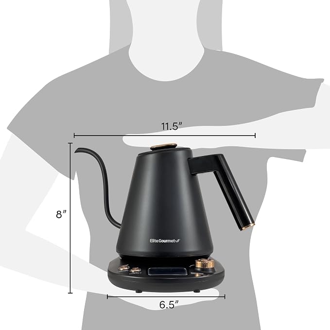Elite Gourmet EKT3001 1L Digital Kettle, 304 Stainless Steel, Matte Black | Programmed Temperatures, Keep Warm Function, Cordless 360° Base, Auto Off & Audible Indicator