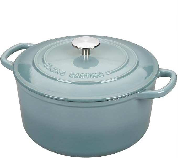 EDGING CASTING Enameled Cast Iron Dutch Oven with Sourdough Bread Baking Kit, Bread Dutch Oven with Lid, Includes Proofing Basket & Baking Tools, 5qt, Seasalt