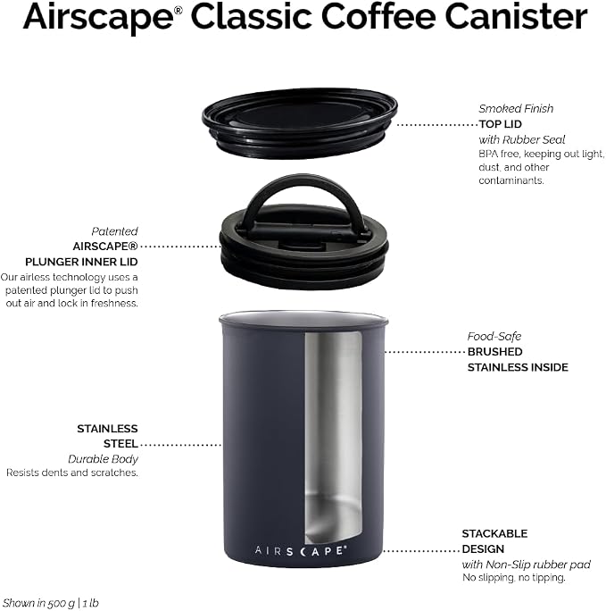 Planetary Design Airscape Stainless Steel Coffee Canister | Food Storage Container | US Patented Airtight Lid | Push Out Excess Air Preserve Food Freshness (Small, Matte Red) | Food Storage Container | US Patented Airtight Lid | Push Out Excess Air Pre...