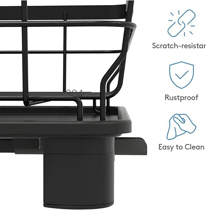Small 2 Tier Dish Drying Rack, Space Saving Dish Racks for Kitchen Counter, Kitchen Organizer Dish Drainer with Cutlery Holder for Spoons and Forks, 11''W x 15''L, Black