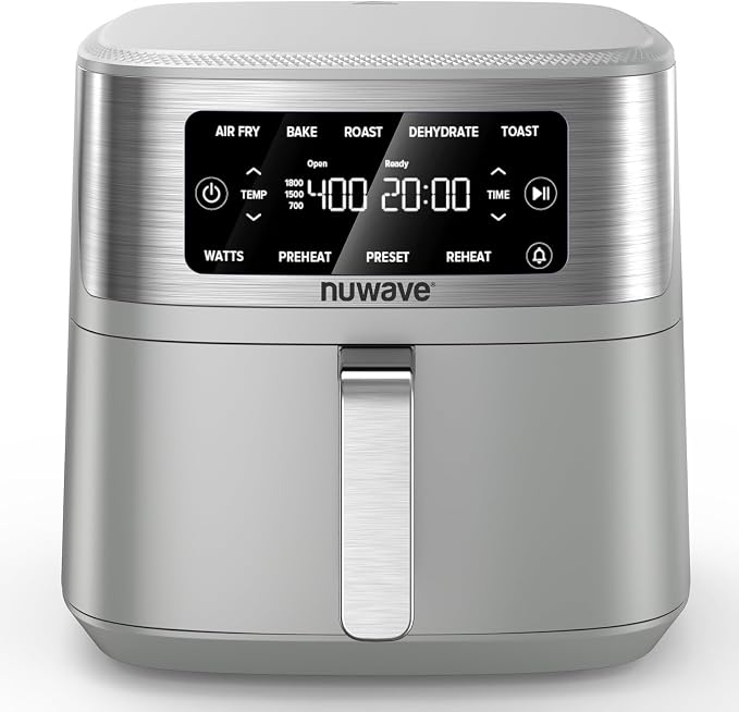 Nuwave Brio Plus 7QT Air Fryer, Extra Crispy Results w/Less Oil, PFAS-Free | Non Toxic, Odor-Free, More Even, 100 One-Touch Presets, 6-in-1: Air Fry, Bake, Roast, Toast, Dehydrate & Reheat, 50°F–400°F