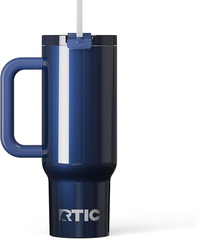 RTIC 30 oz Road Trip Tumbler Double-Walled Insulated Stainless Steel Portable Travel Coffee Mug Cup with Lid, Handle and Straw, Midnight Dust Metallic