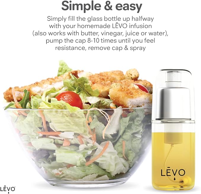 LEVO - Fine Oil Mister - Pressurized Oil Sprayer for Cooking, Air Fryer and Salad Making - Glass Sprayer - 6 fl oz