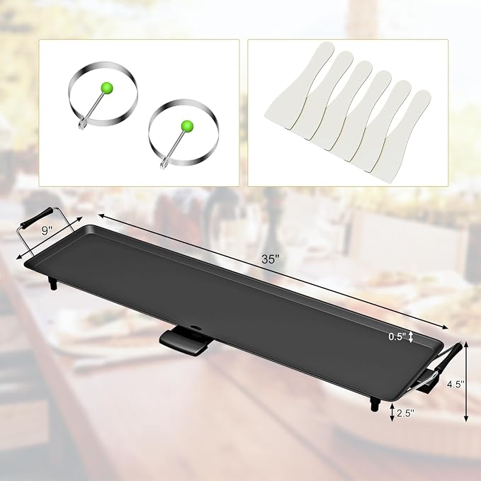 35'' Electric Griddle Teppanyaki Grill, Nonstick Extra Large Cooking Plate for Pancake Barbecue, Indoor Outdoor Table Top Grill with Adjustable Temperature & Drip Tray, 2000W