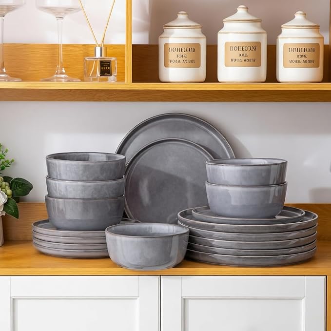 AmorArc Stoneware Dinnerware Sets for 8, 24Pcs Plates and Bowls Sets Dishes | Ceramic Round Reactive Glaze Dishes Set, Highly Scratch Resistant | Dishwasher & Microwave Safe Dishware