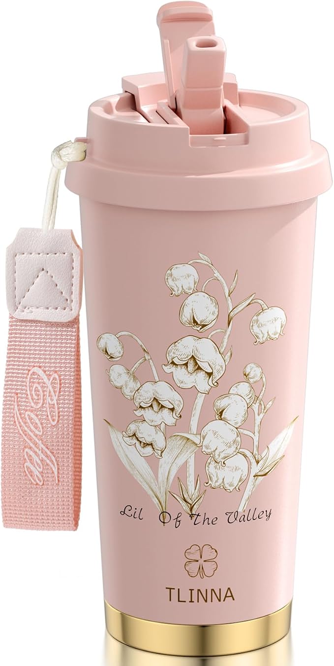 [2-IN-1 LID] Travel Mug,Coffe mug,Coffe cup,Ceramic coating Lined,316 Stainless Steel,BPA Free,Vacuum Insulated Tumbler for Water, Iced Tea or Coffee, Smoothie and More (Bell Orchid-Pink, 18 Ounces)