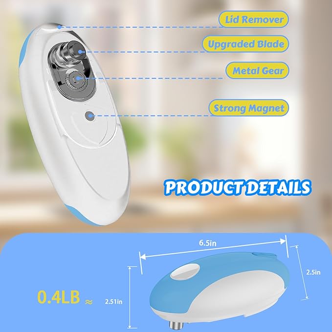 CEVING USB Rechargeable Electric Can Opener, One-Touch & Hands-Free | Battery Operated Cordless Design with Magnetic Lid Holder and Smooth Edge Cutting, Ideal for Seniors, Fits All Standard Cans