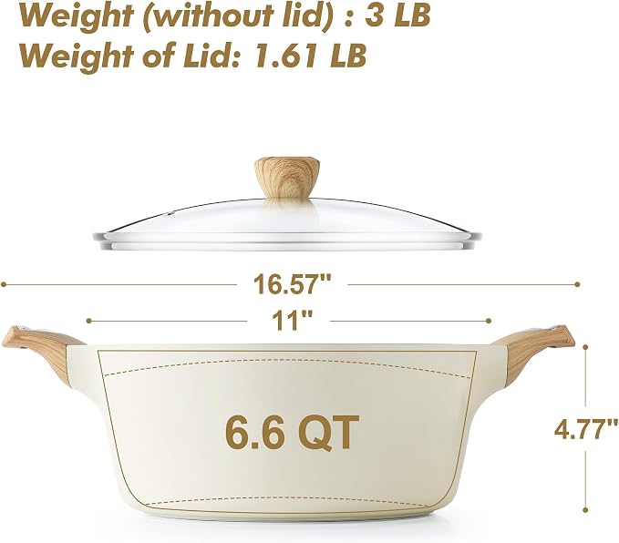 SENSARTE Ceramic Nonstick Stock Pot with Lid, 2.6/4.5/6.6/8.5/11 QT Soup Pot Casserole Pot, Non-toxic Healthy Pasta Pot, Large Cooking Pot Stew Pot, Induction Compatible, PFOA PFAS PTFE Free, White