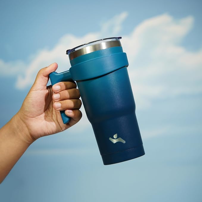 Konokyo 20 oz Tumbler with Handle and Straw, Insulated Travel Mug | Indigo Black; BPA-free, leak-proof tumbler with 2 lids, 2 straws, cup holder fit for coffee, office, travel & daily use