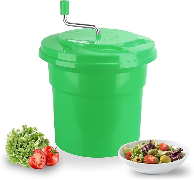 2.5 Gallon Salad Spinner,Large Capacity Vegetable Friuts Salad Dryer,Commercial Manual Salad Mixer for Restaurants Kitchen & Catering,Green & Orange. (Green, 2.5 Gallon)
