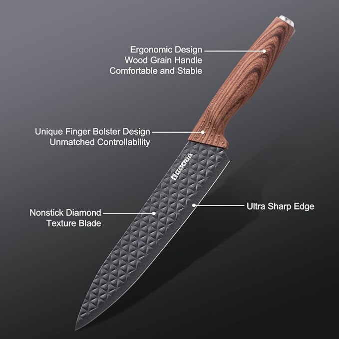 Kitchen Knife Set With Block,6-Piece Professional Chef Cooking Knives Set For Kitchen,Non-Stick Stainless Steel Knife Block Set