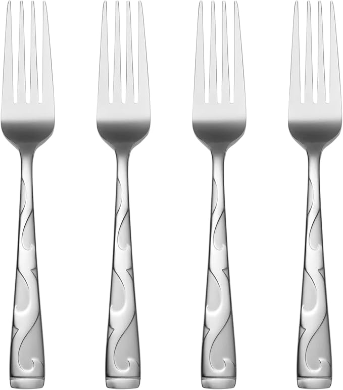 Oneida Tuscany Dinner Forks Silverware Set for 4, Flatware | satin finish, dishwasher safe | cutlery set for kitchen and dining, utensil set, rust resistant, kitchen essentials