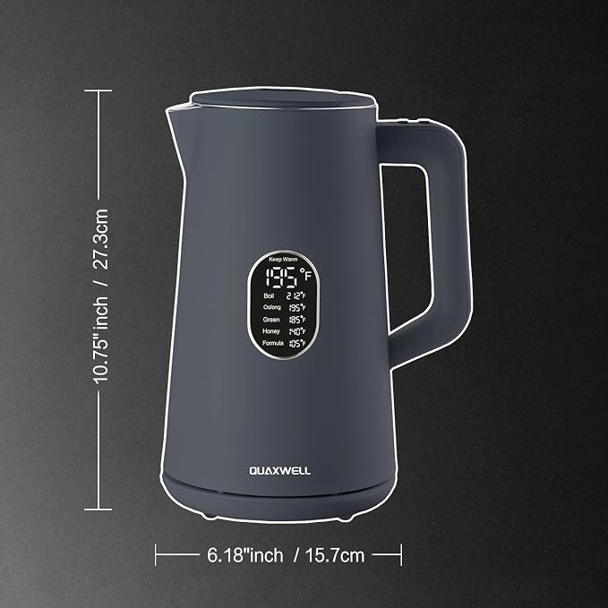 1.5L Electric Kettle Temperature Control,Gray | Double Wall Cool Touch Teapot, Fast Boil, 5 Temperature Control, LED Display, Auto Shut-Off & Keep Warm