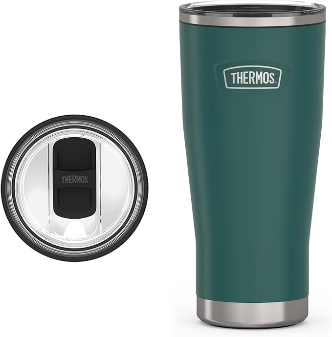 THERMOS Icon Series 24oz Stainless Steel Tumbler with Slide Lock Lid, Leakproof, Fits Cupholder, Dishwasher Safe, Griptec™ Non‑Slip Base, Keeps Drinks Hot 6 Hrs/Cold 22 Hrs, Spruce