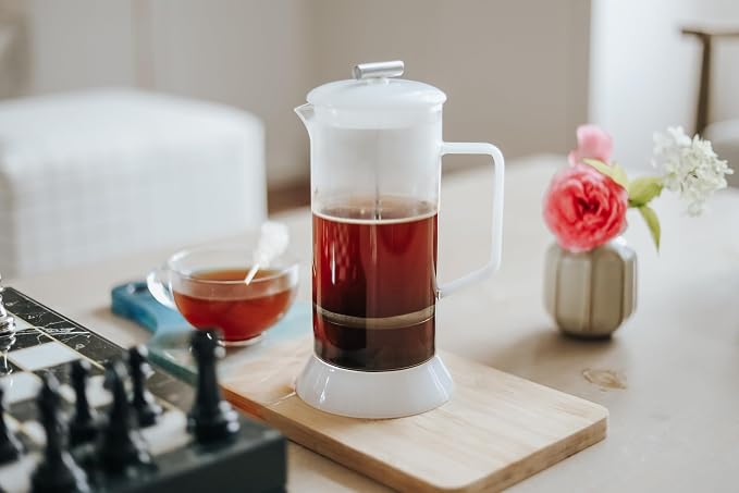 Teabloom Toulouse Borosilicate Glass Tea Press and Coffee Maker with No Plastic, 24-Ounce (700 mL) - Dawn Rose
