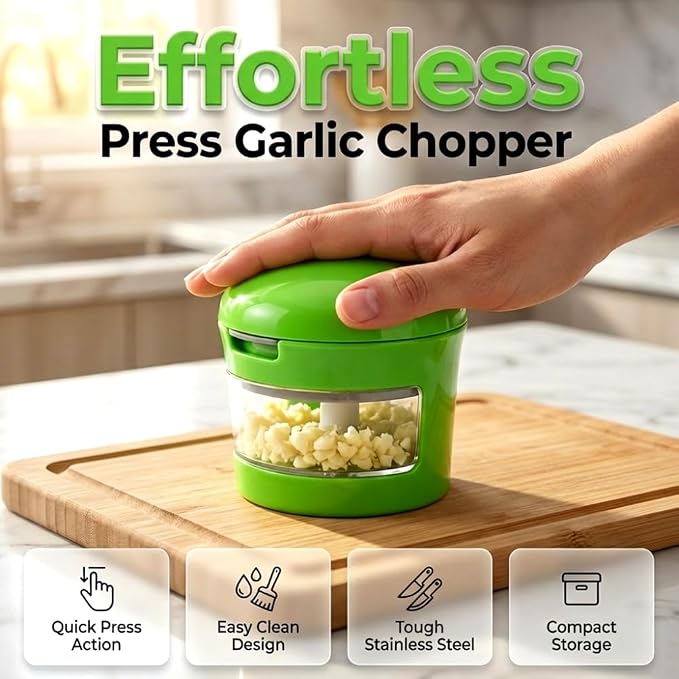 Mini Hand Garlic Mincer and Press with Collection Container (3) | Handheld Stainless Steel Blade Kitchen Gadget for Cooking Food Preparation