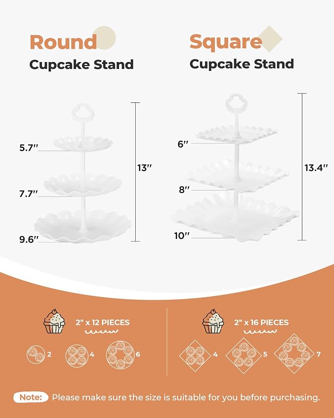 Kootek 10pcs Cupcake Stand Dessert Table Display Set Serving Tray for Party | 3-Tier Cupcake Stand, 6 Rectangular Trays, Hold 128 Standard Cupcakes, Cookie Display, BPA-Free, No Tools Required, Hand Wash